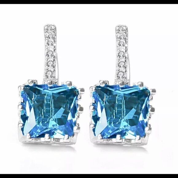 Jewelry - + BLUE Diamond Square Drop Earrings +